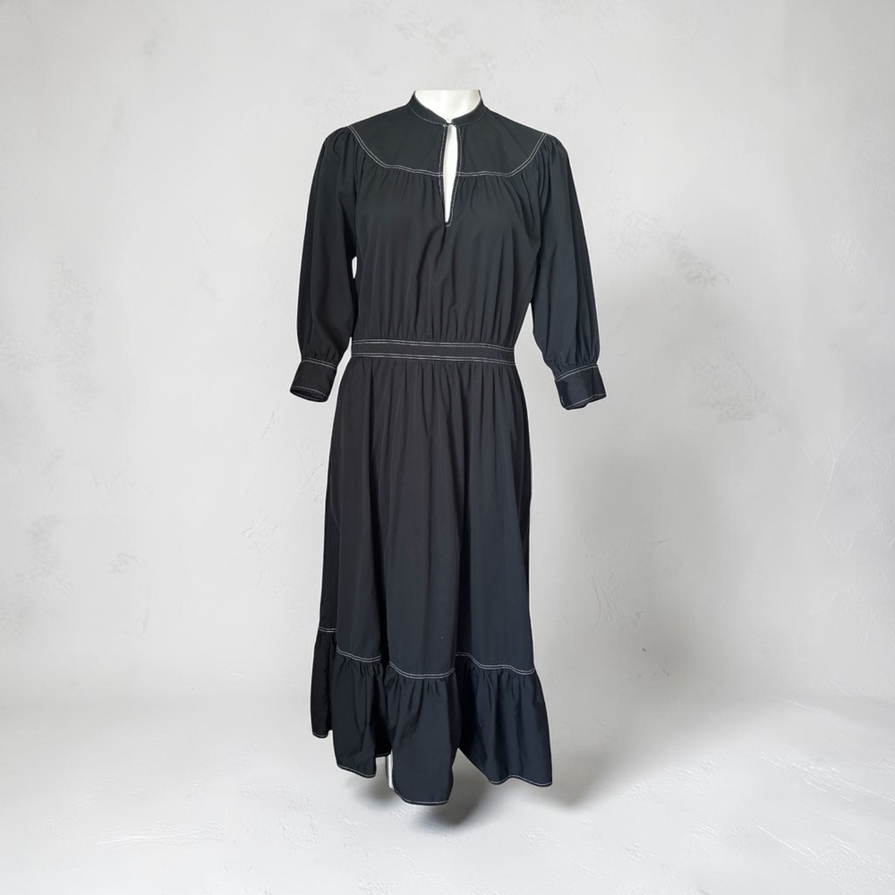 Polo Ralph Lauren Women's 10 Black White Stitching Broadcloth Tiered Long Dress
